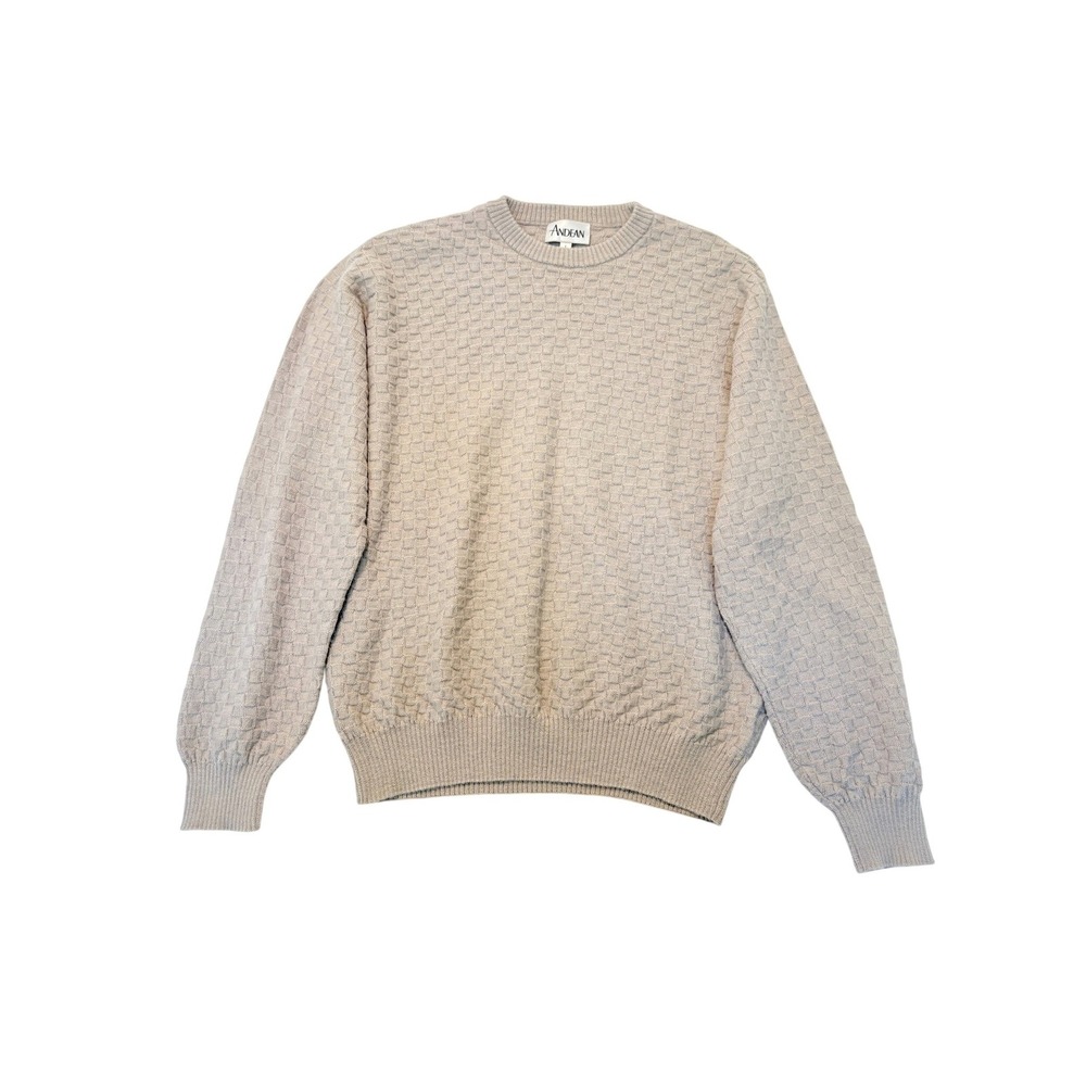 Andean Baby Alpaca Silk Blend Textured Knit Sweater Beige Made in Peru L
